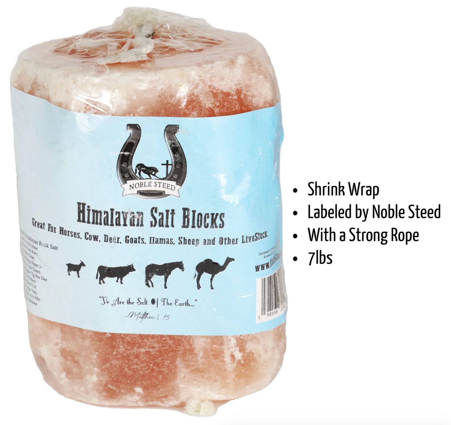 Himalayan Salt Lick Block 7 lb on Rope for Horse, Deer, Goat, Livestock Animals
